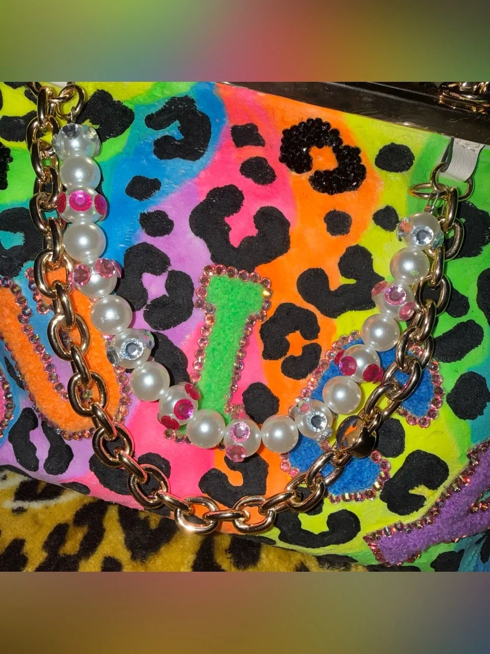 🌈NWT Custom Juicy Couture Neon Leopard Print Lisa Frank Kiss Lock Clutch Bag🌈